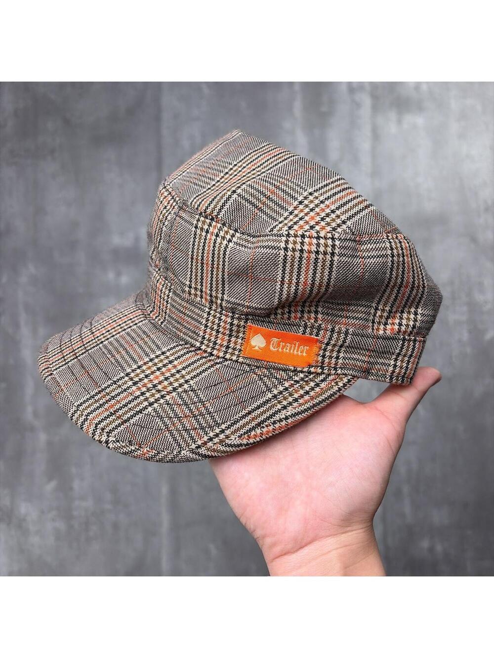 Y2K Brown Crailer Grunge Gothic Plaid Military Cadet Cap